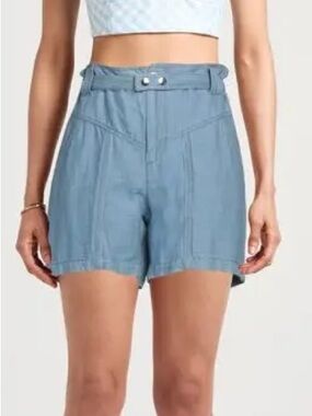 NWT Isabel Marant Denim Shorts Cotton Linen High Rise Belted Sz 38